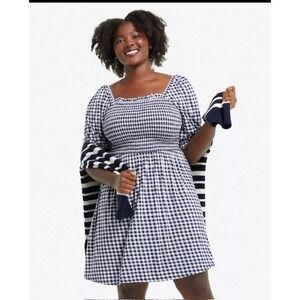 Draper James Gingham Dress Smocked Mini Square Neck Short Sleeve‎ Casual Size 2X